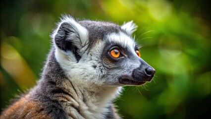 Profile View of a Ringtailed Lemur, Lemur Catta, in Natural Habitat, Showcasing Unique Features and Distinctive Face
