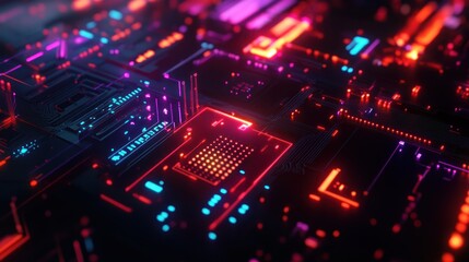 Obraz premium Abstract Neon Circuit Board Design