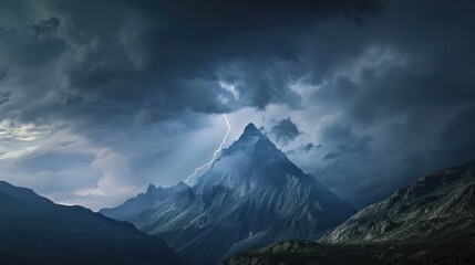 Lightning Striking a Mountain Peak