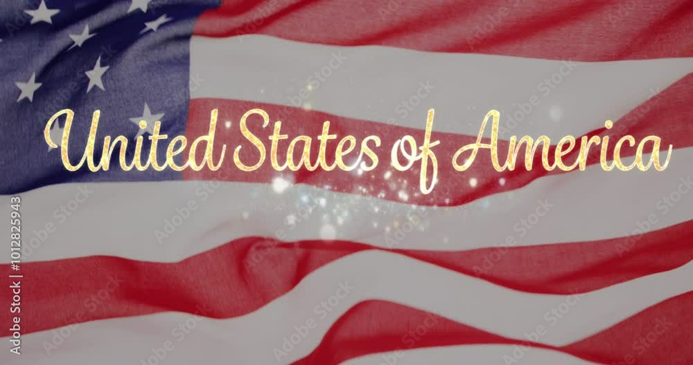 Sticker Animation of sparkling united states of america text over waving american flag