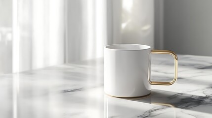 Obraz premium White Mug with Gold Handle on Marble Table