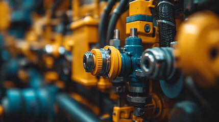 Fototapeta premium hydraulic valve and pipe system in agricultural equipment, showcasing the integration of technology in farming. This image symbolizes efficiency, innovation, and the modernization of agriculture