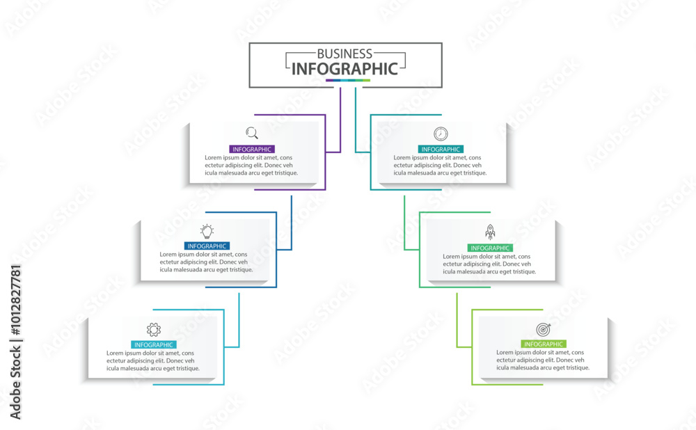 Wall mural 6 step infographic element design vector template for presentation.