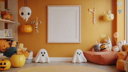 Cozy Halloween Decor in Vibrant Orange Room