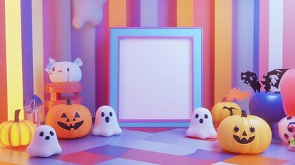 Colorful Halloween Decor with Ghosts and Pumpkins