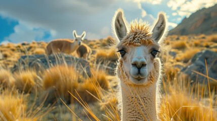 Obraz premium a close up of a llama in a field of grass