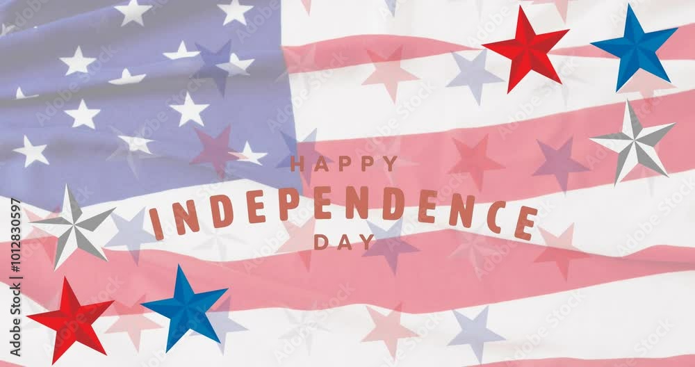 Canvas Prints Animation of happy independence day text and stars over flag of america