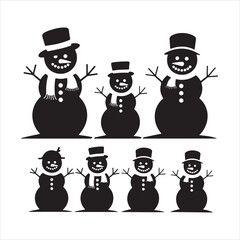 set of snowman silhouette	
