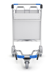 Front view of empty airport trolley on white background - 3D illustration
