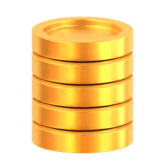 Realistic Golden Coins stack. Blank Coin money stacked isolated on white background. Gold cash currency for payment. Symbol of wealth, income and finance. Vector 3d illustration.