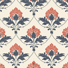 Design a seamless pattern featuring Iznik floral motifs combined with modern tile design for a clean, elegant look