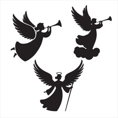 set of vector christmas angel silhouette