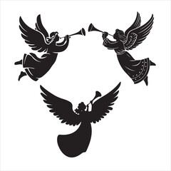 set of vector christmas angel silhouette