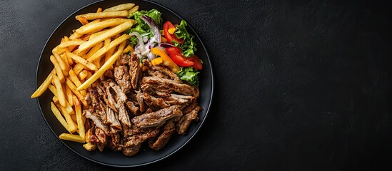 Appetizing Gyros Plate with Fries and Salad