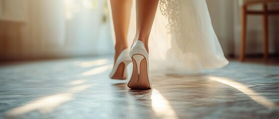 Elegant bridal shoes highlight a bride's graceful steps, capturing the joy and beauty of wedding day moments.