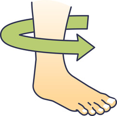 Illustration of foot inversion with an arrow indicating inward rotation.