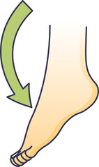 Illustration of foot in plantarflexion with downward arrow.