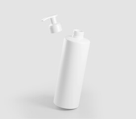 Realistic White Shampoo Dispenser Bottle, Cosmetic Plastic Bottle, Liquid Container for Gel, Lotion, Antiseptic, Beauty Product, Isolated on Light Background, 3D Rendered, Mockup Ready.