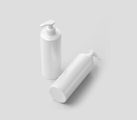 Realistic White Shampoo Dispenser Bottle, Cosmetic Plastic Bottle, Liquid Container for Gel, Lotion, Antiseptic, Beauty Product, Isolated on Light Background, 3D Rendered, Mockup Ready.