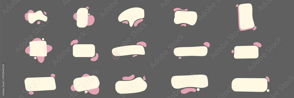 Wall mural set of collection shape aesthetic blob textbox, with grey background.