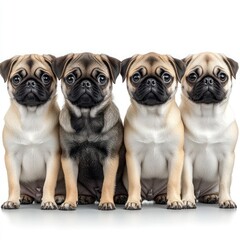 Fototapeta premium Pug Dog Collection: Portrait and Standing Animal Bundle Isolated on White Background