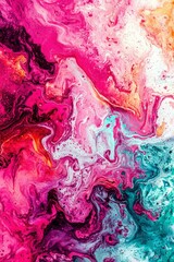 Abstract Swirls of Pink, White, Blue, and Yellow Paint