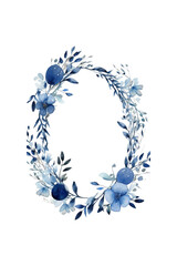 A watercolor wreath with blue leaves forms a circular frame suitable for invitations, stationery, labels, and botanical themed designs. Generative AI