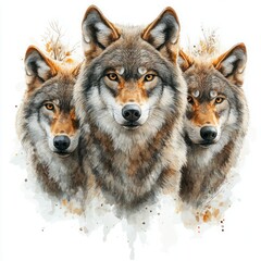 Fototapeta premium Three Wolf Watercolor Illustration - Clipart Animal Bundle