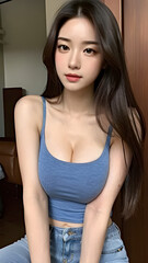 Beautiful body of Asian woman, close up portrait.