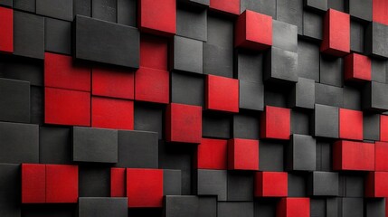 a black and red wall with squares and rectangles