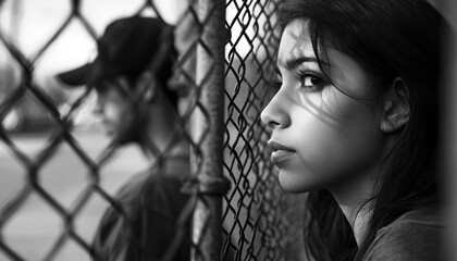 Shoot people through chain-link fences, using the fence to create a layered, gritty urban vibe with selective focus on the subject