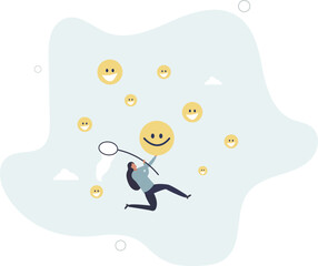 Pursuit of happiness, finding true life success, positive thinking or optimistic, feeling bless, humor or joyful concept.flat design with people.