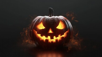Carved halloween jack o lantern pumpkin isolated on transparent background