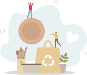 Eco packaging and natural food boxes for take away.flat design with people.