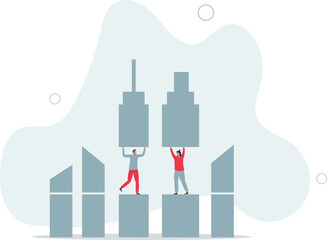 Sustainable communities and environmental house building.Using green materials for new real estate.flat design with people.