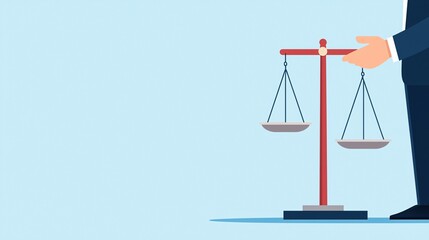 Justice scales with open hands beneath, support for equality, flat design illustration