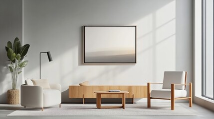 Modern living room interior with elegant furniture and natural light.