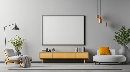 Modern living room interior with stylish furniture and decorative plants.