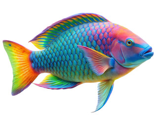 Rainbow Parrotfish swiming isolated on a transparent background