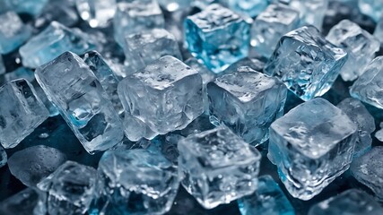 A large number of ice cubes are piled up.