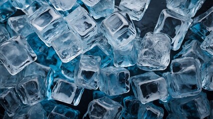 A large number of ice cubes are piled up.