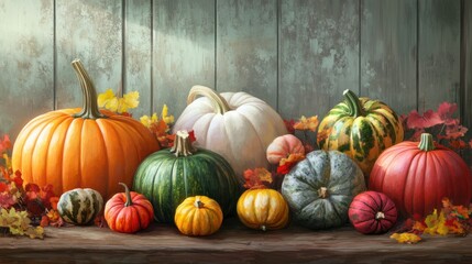 Fresh and colorful pumpkins and squashes.