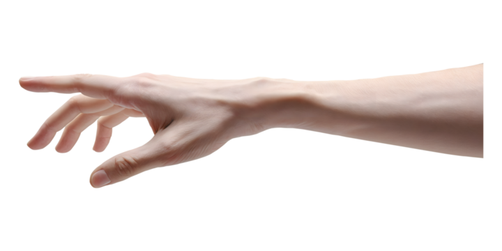 Human Hand Reaching Out Isolated on a Transparent Background