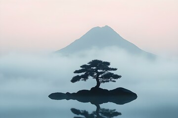 minimal japanes art zen, serenity illustration background good mental health lifestyle selfcare