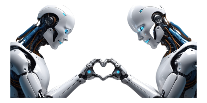  Two Humanoid Robots Forming a Heart Shape with Their Hands Isolated on Transparent Background