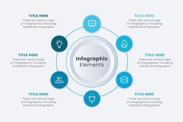 Infographic elements design template, A circle infographic with 6 steps can be used for workflow layout, presentation, diagram, banner, web design, and vector illustration.