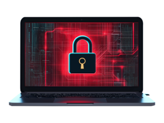 Laptop with Lock Icon on Screen Representing Cybersecurity and Data Protection Isolated on Transparent Background