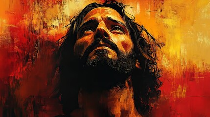 Jesus Christ illustration with a grunge and splash paint style