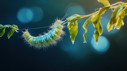 Fototapeta premium Caterpillar Hanging From Branch