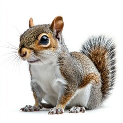 Obraz premium Isolated Grey Brown Squirrel Sitting on White Background